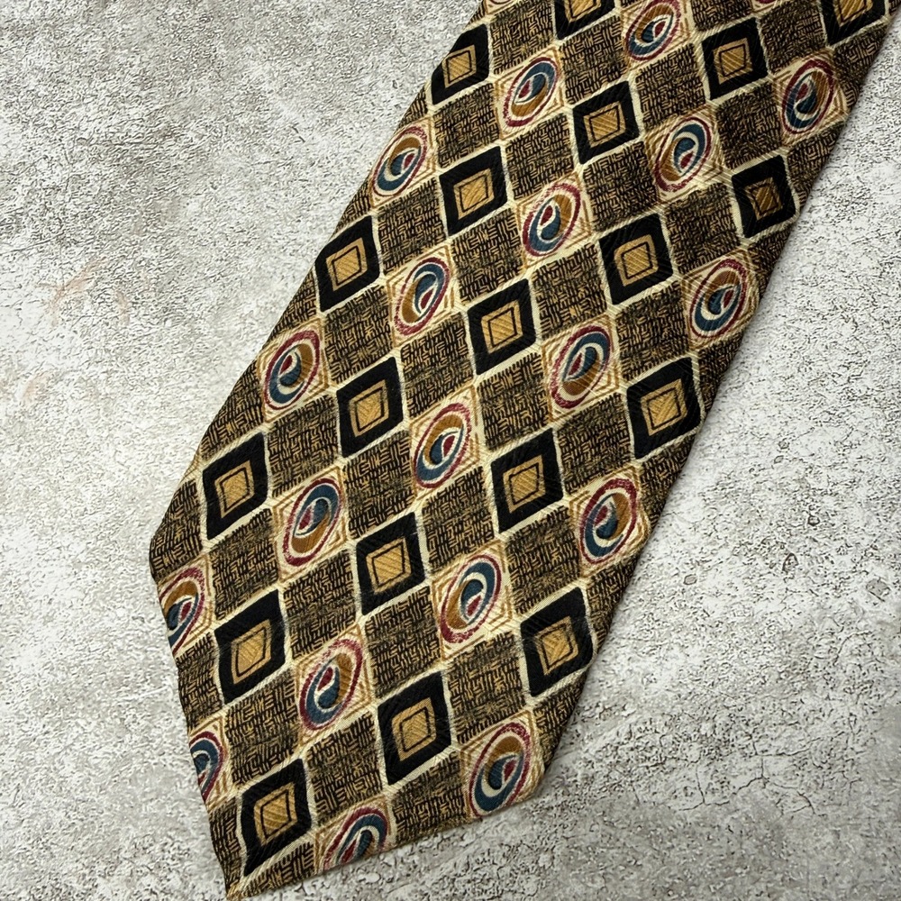 Ferrell Reed Necktie‎ Mens OS Brown Geometric Silk Handmade Italy for Nordstrom